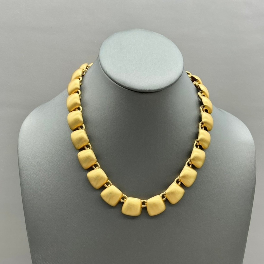 Anne Klein Necklace Vintage Brushed Gold Tone Pillow Link Statement Signed 17"